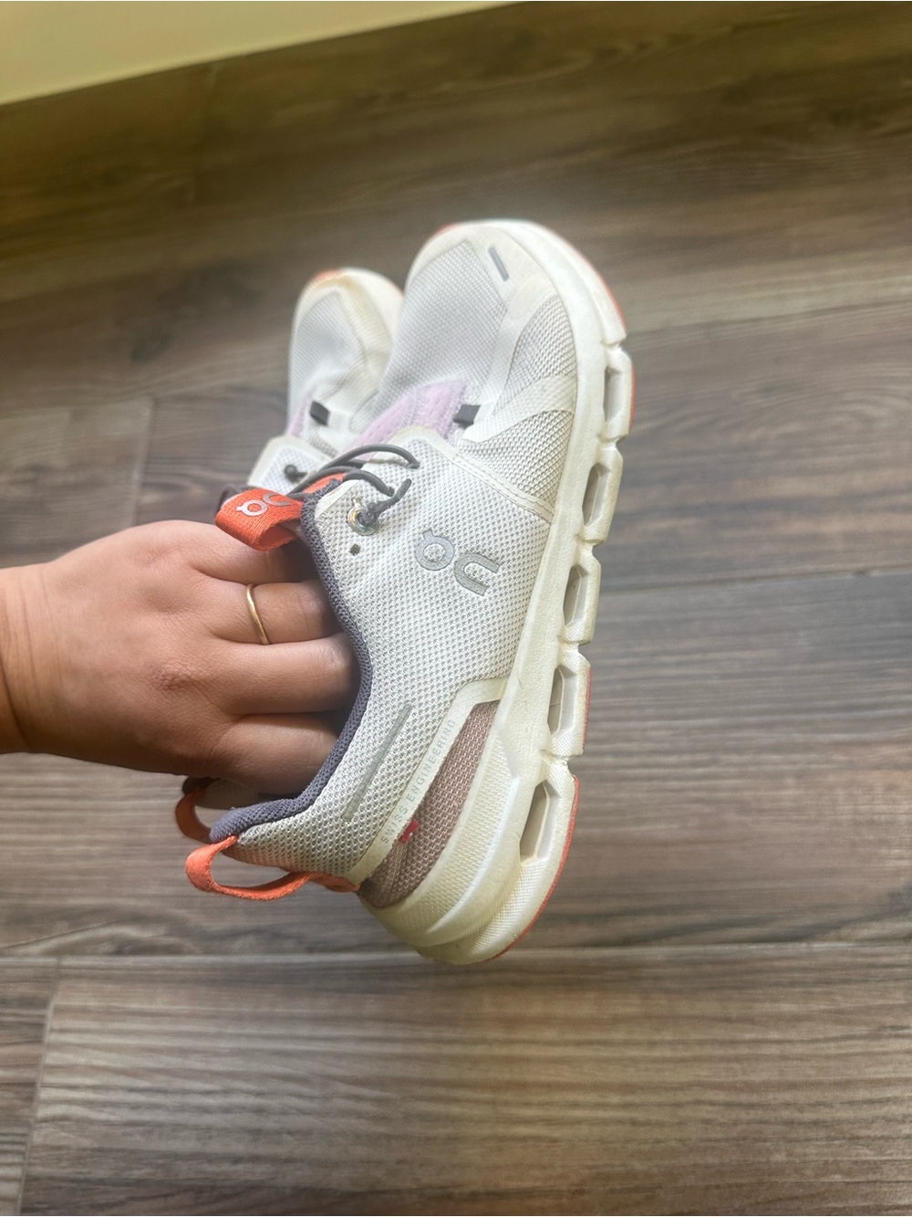 On Clouds Youth Running White Sneakers with Orange Accents - Picture 10 of 12